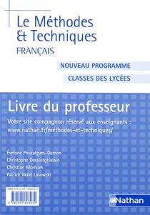 Methodes Et Techniques Francais Classes Des Lycees Techniques (Livre Du Professeur)