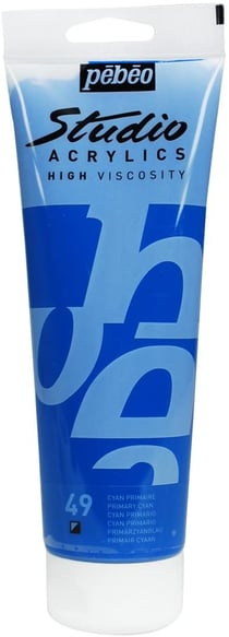 Tube 250 ml de peinture acrylique Pébéo - Studio Acrylics High Viscosity - cyan primaire