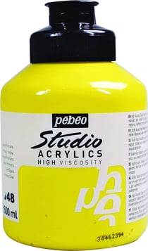 Pot 500 ml de peinture Pébéo - Studio Acrylics High Viscosity - Jaune primaire - Fine - Opaque