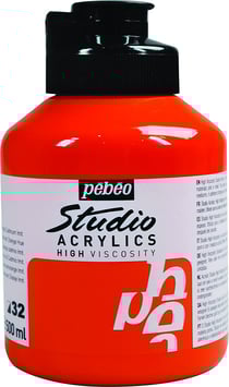 Pot 500 ml de peinture Pébéo - Studio Acrylics High Viscosity - Orange de cadmium - Fine - Opaque