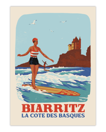  Affiche Biarritz Retrosurf - Côte des Basques - 50 x 70 cm