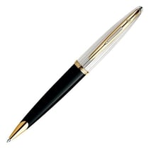 Stylo bille - Bleu - Carène Deluxe Laqué noir, finitions or - Pointe moyenne - Waterman