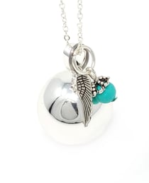 Bola de grossesse cage argent avec chaîne - Elena - Pierre turquoise