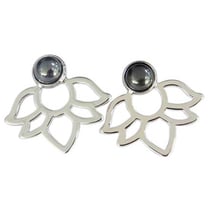 Boucles d'oreilles perles Hématite et Lotus métal argenté