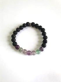 Bracelet pierre de lave et fluorite - 8 mm