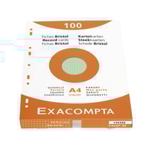 Étui de 100 fiches Exacompta - bristol quadrillé 5x5 perforé - 210x297mm - Couleurs assorties