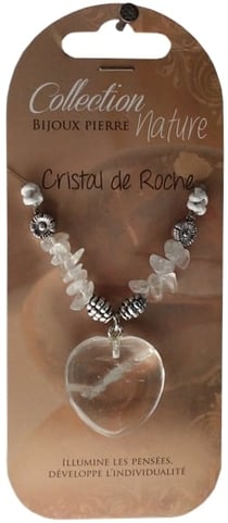 Collier cuir cristal roche pendentif cœur