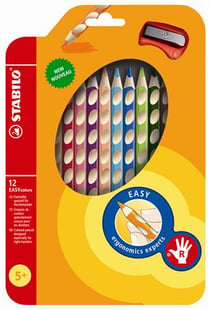 Lot de 12 crayons de couleurs droitiers + 1 taille-crayon - STABILO - Couleurs assorties - EASYcolors