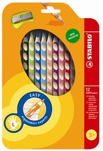 Lot de 12 crayons de couleurs gauchers + 1 taille-crayon - STABILO - Couleurs assorties - EASYcolors