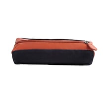 Trousse carrée cuir - 18,5x5x5 cm - marine et brique
