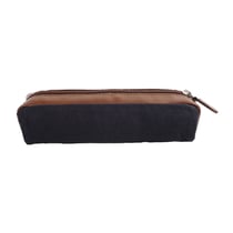 Trousse carrée cuir - 18,5x5x5 cm - marine et marron