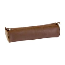 Trousse ronde 1 compartiment Clairefontaine - Cuir teinté - Marron