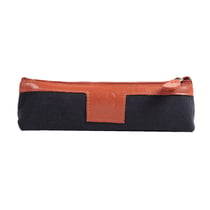 Trousse cuir - 18,5x4x1 cm - marine cu brique