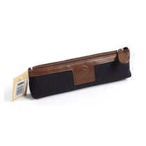 Trousse cuir - 18,5x4x1 cm - marine et marron