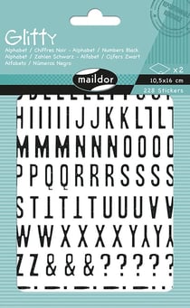 Stickers Glitty Maildor - 10,5 x 16cm - Alphabet, chiffres noir - 2 planches
