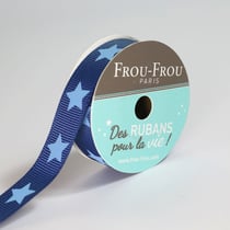 Bobinette Frou-Frou - 4 m x 16 mm - Gros grain - etoile Bleu intense