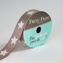 Bobinette Frou-Frou - 4 m x 16 mm - Gros grain - Étoile Taupe
