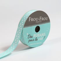 Bobinette Frou-Frou - 4 m x 10 mm - Gros grain - pois Lagoon