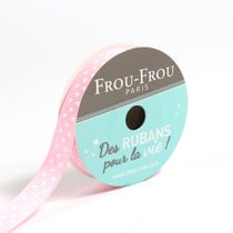 Bobinette Frou-Frou - 4 m x 10 mm - Gros grain - pois Petale de rose