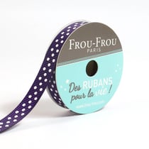 Bobinette Frou-Frou - 4 m x 10 mm - Gros grain - pois Prune delicate