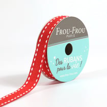 Bobinette Frou-Frou - 4 m x 10 mm - Gros grain - surpique Coquelicot