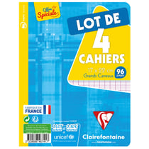 Lot de 4 cahiers - 17 x 22 cm - Clairefontaine - 96 pages grands carreaux