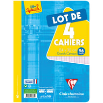 Lot de 4 cahiers - 24 x 32 cm - Clairefontaine - 96 pages grands carreaux