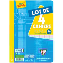 Lot de 4 cahiers - Format A4 21 x 29.7 cm - Clairefontaine - 96 pages grands carreaux