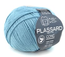 Pelote de fil à tricoter 100% coton - Plassard - Gong - Bleu 222