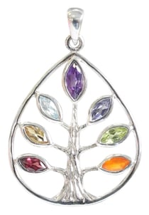 Pendentif  en argent - Arbre de Vie et Pierres des Chakras