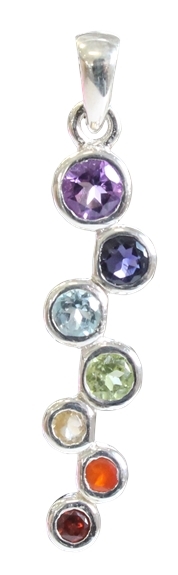 Pendentif en argent - Bâton irrégulier et Pierres des Chakras