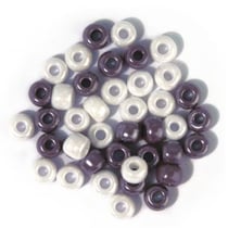 Perles verre grand trou - 6.7mm - blanc, lilas