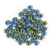 Perles verre grand trou - 6.7mm - bleu, vert