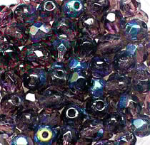 Perles olives transparentes verre dépoli irisé x 100 améthyste 3mm