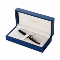 Stylo plume - Bleu - Carène Laqué noir, finitions or - Plume moyenne  - Waterman