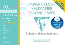 Pochette 12 feuilles papier calque + 3 gratuites 70/75 grammes A4 21x29.7 cm