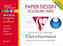 Pochette 12 feuilles + 3 gratuites 24x32 160 grammes couleurs vives