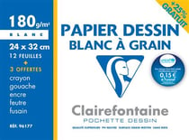Clairefontaine - Pochette papier à dessin - 15 feuilles (dont 3 gratuites)  - 24 x 32 cm - 180 gr - blanc Pas Cher