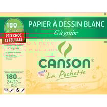 Papier dessin - 12 feuilles 24 x 32 cm - 180g/m² - C à grain - Canson - Blanc