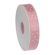 Ruban de satin 1.5 cm - Fond rose pois blanc - Vendu au décimètre