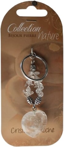 Porte clé en cuir cœur cristal de roche