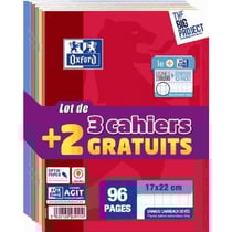 Lot de 5 cahiers - 17 x 22 cm - Oxford - 96 pages grands carreaux