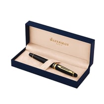 Stylo roller - Bleu - Expert Laqué noir, finitions or - Pointe fine - Waterman