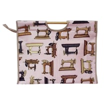 Sac tricot avec anses en bois - blanc et motifs - 43x33cm
