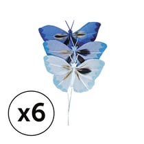 Sachet 6 papillons en plumes - 2 cm - bleu
