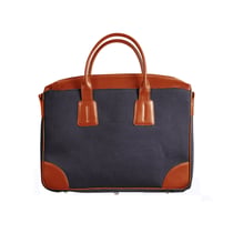 Sacoche bi-matière cuir - 38x30 cm - marine et marron