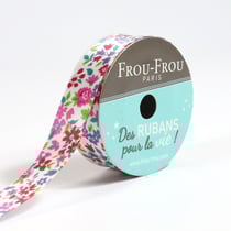 Bobinette Frou-Frou - 5 m x 16 mm - Satin fleuri - Bordeaux glamour