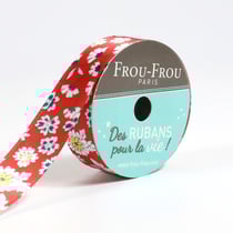 Bobinette Frou-Frou - 5 m x 16 mm - Satin fleuri - Coquelicot
