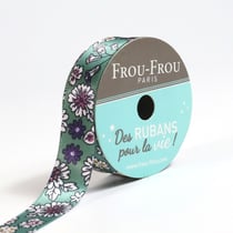 Bobinette Frou-Frou - 5 m x 16 mm - Satin fleuri - Eucalyptus