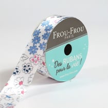 Bobinette Frou-Frou - 5 m x 16 mm - Satin fleuri - Ivoire nacre